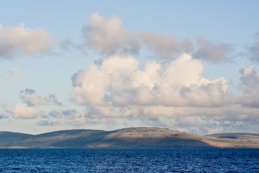 Galway Bay in Ireland from County Clarel with The Burren across the bay. 