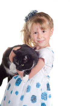 Shot of little girla nad cat in studio