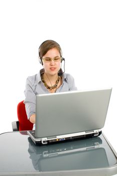 business customer support operator woman smiling - isolated