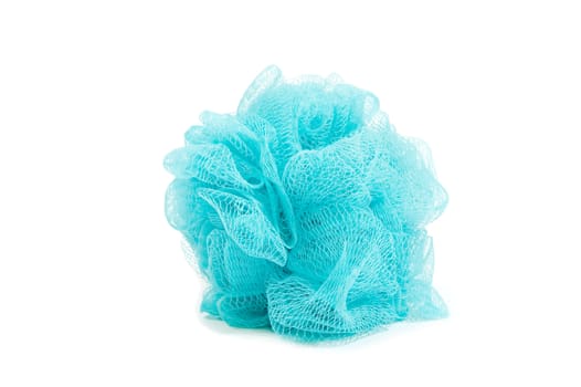 blue bath sponge or loufah isolated on white