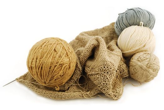 hank (bobbin) of woolen threads on a white background 