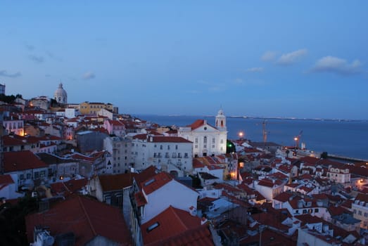 beautiful landscape view on Lisbon during sunset