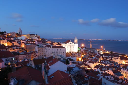 beautiful landscape view on Lisbon during sunset