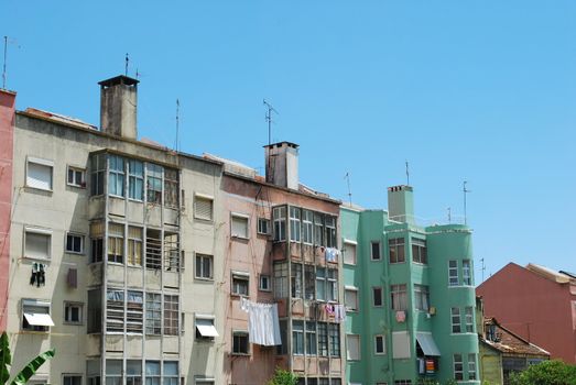 colorful social neighborhood buildings on a poor area