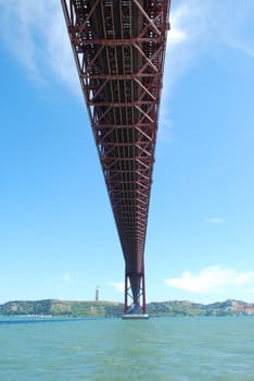 Abril 25th Bridge over river Tagus in Lisbon (down view)