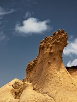 Wind erosion and electric energy might have given this sandstone rock in Qbajjar its peculiar shape