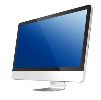 Metallic computer with flat-screen panel isolated with clipping path over white background
