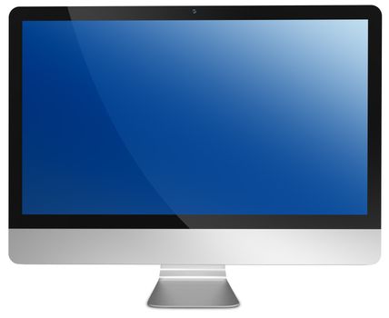 Metallic computer with flat-screen panel isolated with clipping path over white background