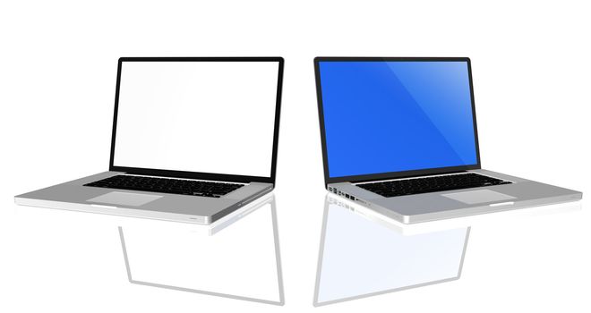 High quality render of gray high-end laptop computer with white screen