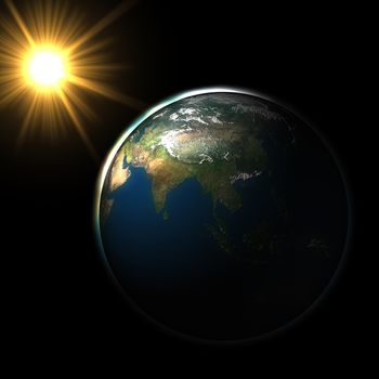 Sun Sunlight in space on blue earth