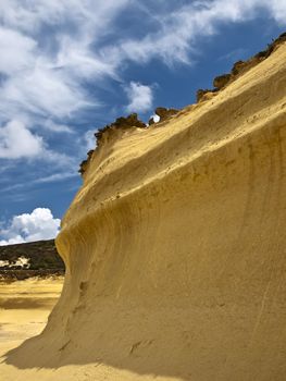 Beautiful and unique eroded sandstone cliff faces at Qbajjar in Gozo