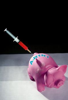 Pig influenza flu Injection, A h1n1 vaccine metaphor