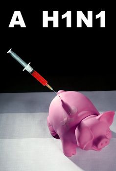 Injection to a pig,A h1n1 vaccine health metaphor