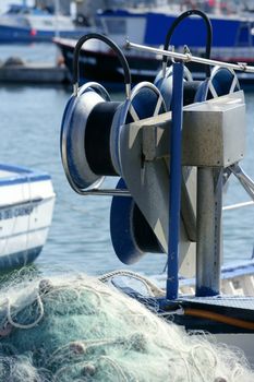 Fishing boat equipment detail: net, arts macro. Mediterranean sea