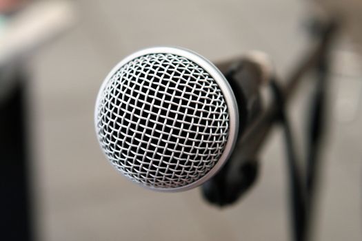 Microphone on stage in closeup view great show business background image       
