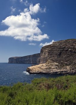 The beautiful limestone cliffs in Xlendi on the island of Gozo