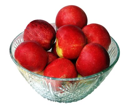 Red Apples in a Glass Bowl isolated with clipping path