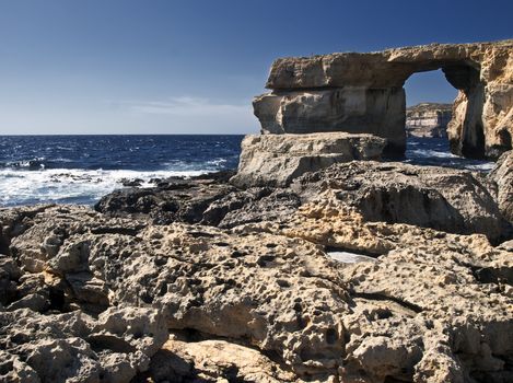 The Azure Window is a unique massive geologic formation in Gozo in Malta