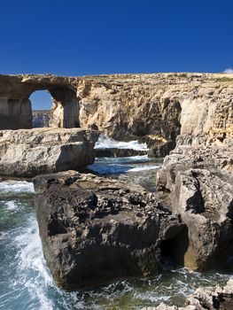 The Azure Window is a unique massive geologic formation in Gozo in Malta and the Blue Hole is the most popular diving site in the Mediterranean
