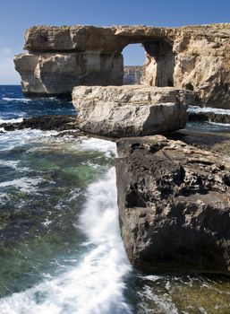 The Azure Window is a unique massive geologic formation in Gozo in Malta and the Blue Hole is the most popular diving site in the Mediterranean