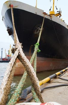 The big cruiser moored in sea to port