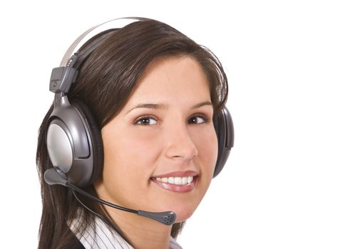 Beautiful smilling brunette with headphones.Shot with Canon 70-200mm f/2.8L IS USM