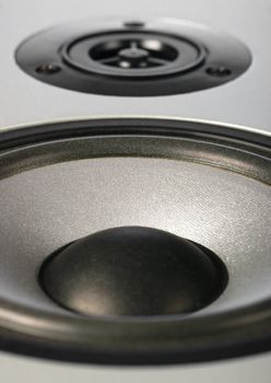 Musical speaker. A photo close up details modern speaker