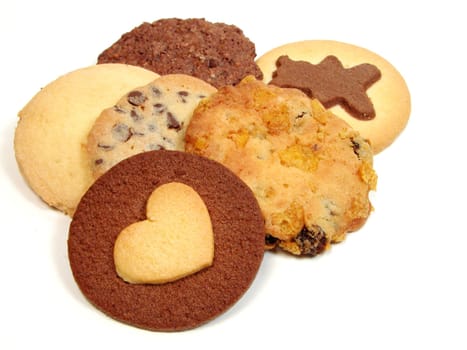 Different types of biscuits over white background          