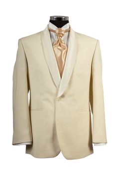 front view of withe suit and gold tie for ceremony