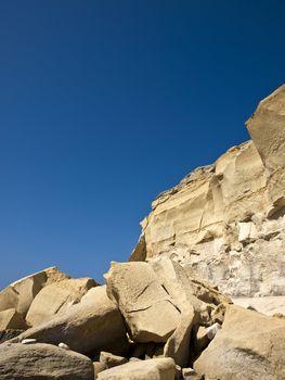 Beautiful and unique eroded sandstone cliff faces at Qbajjar in Gozo