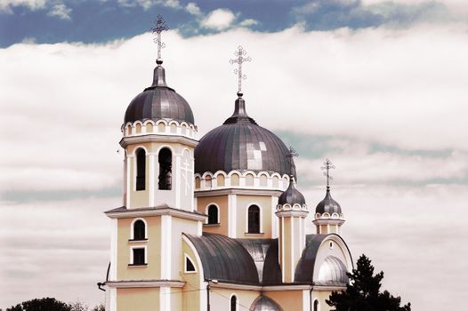 Orthodox christian church over deep blue sky