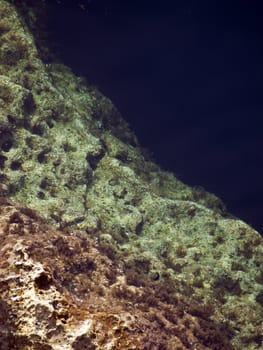 Detail of a rocky reef in Malta with beautiful crystal clear ocean water