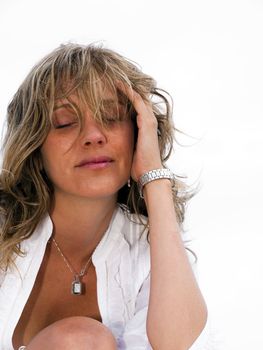 Portrait of a woman isolated over a white backdrop