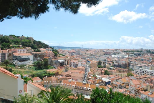 beautiful landscape view of Lisbon (Castle and 25th April Bridge)