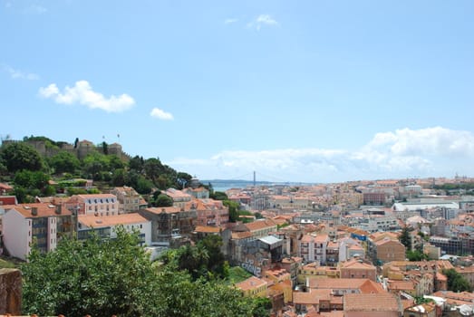 beautiful landscape view of Lisbon (Castle and 25th April Bridge)