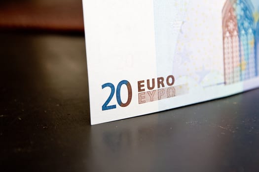 Closeup of a twenty 20 euro bill or money