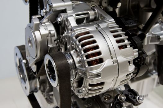 Closeup showing details of a car modern internal combustion engine