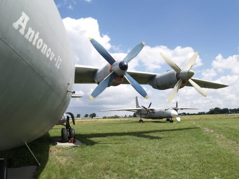 Engels Air Force range aviation division of Russia. The image of military-transport aircraft AN-12 BP and AN-24-FAR (in background)