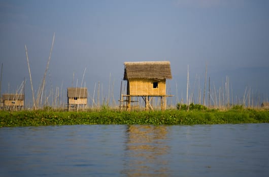 Village house on Inle lake standing on stilt and made from bamboo 
