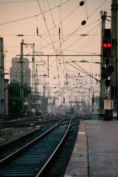 Early morning at major railway station in Germany.