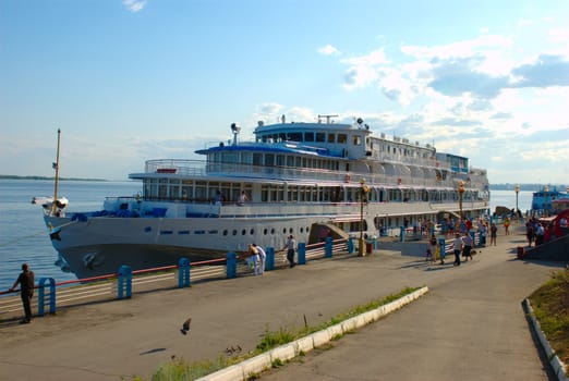 Tourist passenger steamer on the quay in Saratov 