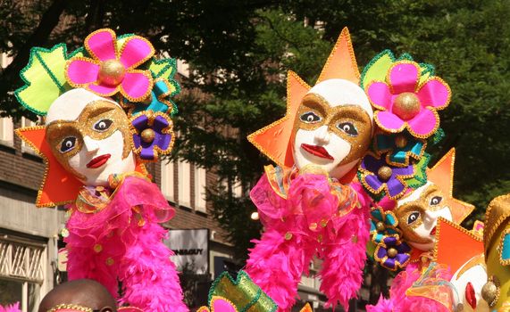 Masks carried at the Summer Carnival Parade in Rotterdam