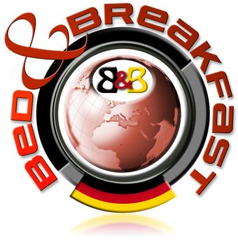 Illustration bed and breakfast with the globe, written bed & breakfast, Germany flag