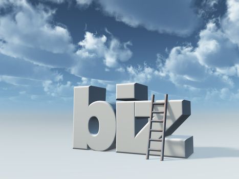 biz domain and ladder in front of cloudy sky - 3d illustration