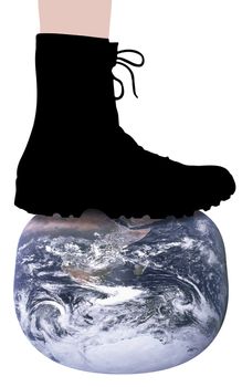 Illustration of a large foot crushing the Earth