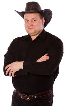 man wearing hat of cowboy isolated on white