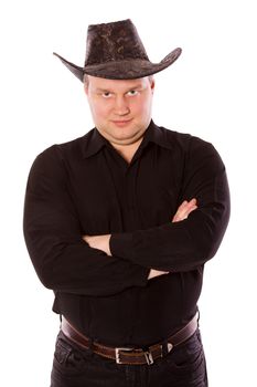 man wearing hat of cowboy isolated on white