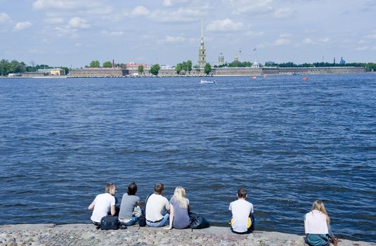 View on Neva river in Sankt Petersburg, Russia