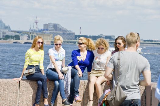 Group of tourists in Sankt Petersburg, Russia