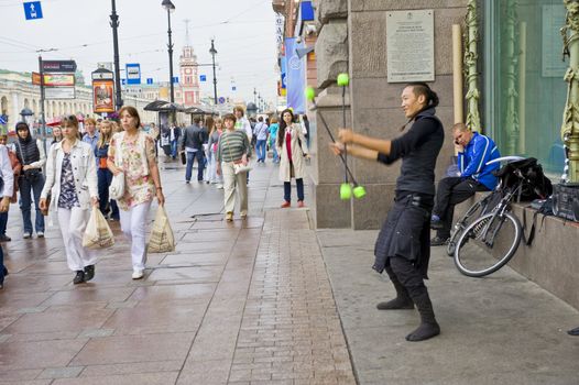 Street actor on the Nevsky street in Sankt Petersburg,Russia, taken on June 2011